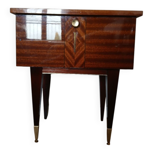 Table de chevet vintage en bois et laiton – design années 50 – style r