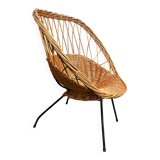 Vintage rattan armchair 50-60 black metal legs
