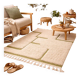 Beige Berber rug with a structured green abstract pattern.