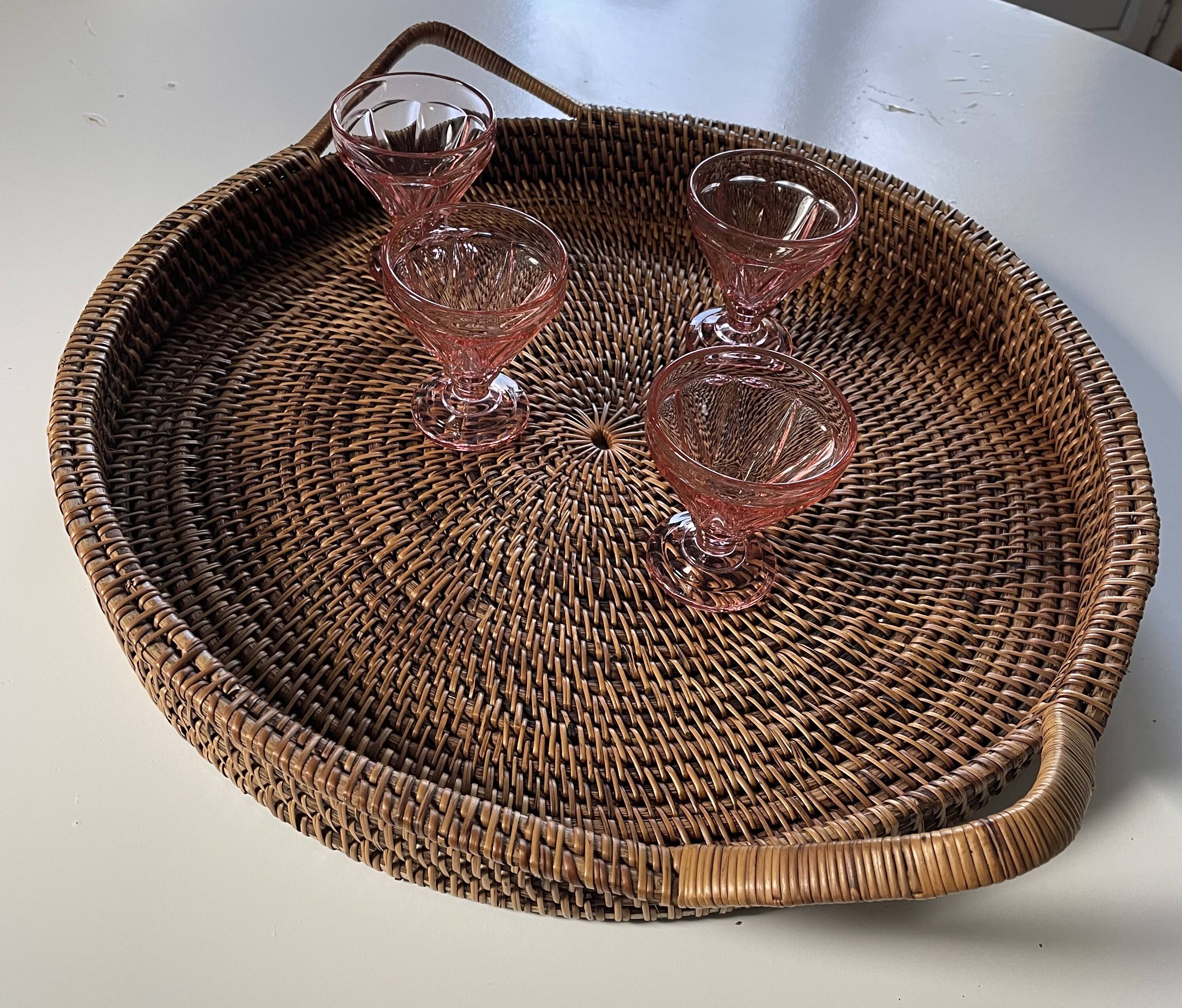 XXL woven rattan tray diameter 46 cm