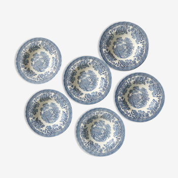Set de 6 assiettes creuses, en céramique anglaise Stafforshire Tonquin by Myott, vintage anglais