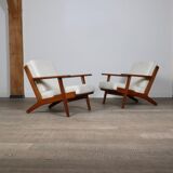 Pair Of GE290 Armchairs In Bouclé By Hans Wegner For Getama, Denmark, 1950s