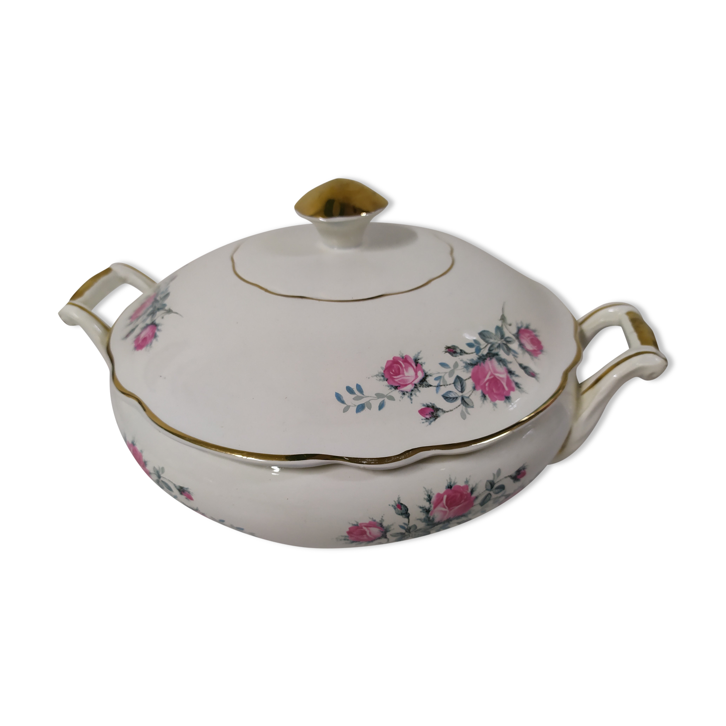 Soupière Sarreguemines Digoin fleurs rose liseré doré