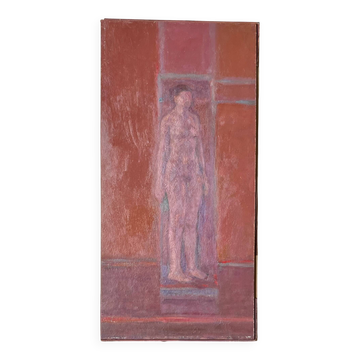 Nude figure. Oil painting on board. Mid 20th century, signed and dated 1974