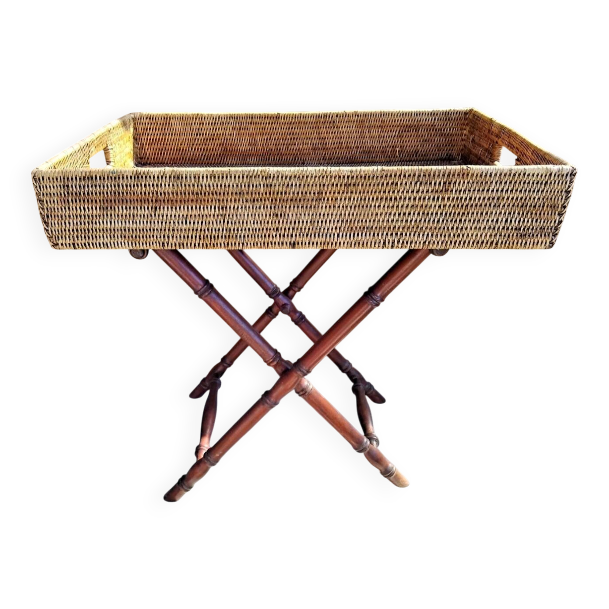 Vintage Rattan Butler's Tray on Stand
