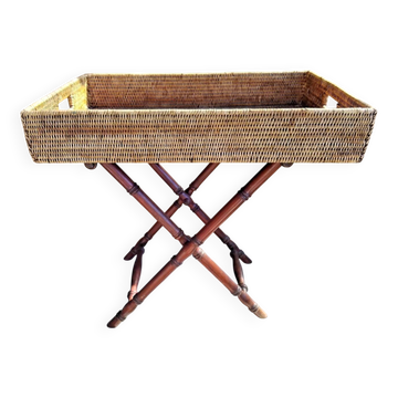 Vintage Rattan Butler's Tray on Stand
