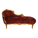 Louis XV style bench, red and gold, carved beech wood and lace