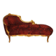 Banquette style Louis XV Rouge & doré, bois d'hêtre sculpté et dentelle