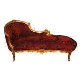 Louis XV style bench, red and gold, carved beech wood and lace