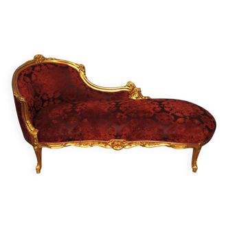 Louis XV style bench, red and gold, carved beech wood and lace