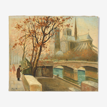 Oil on canvas View of Notre Dame