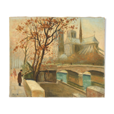 Oil on canvas View of Notre Dame