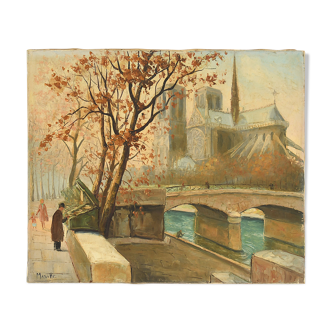 Oil on canvas View of Notre Dame
