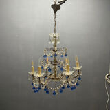 Vintage Italian Macaroni Murano  Blue Chandelier
