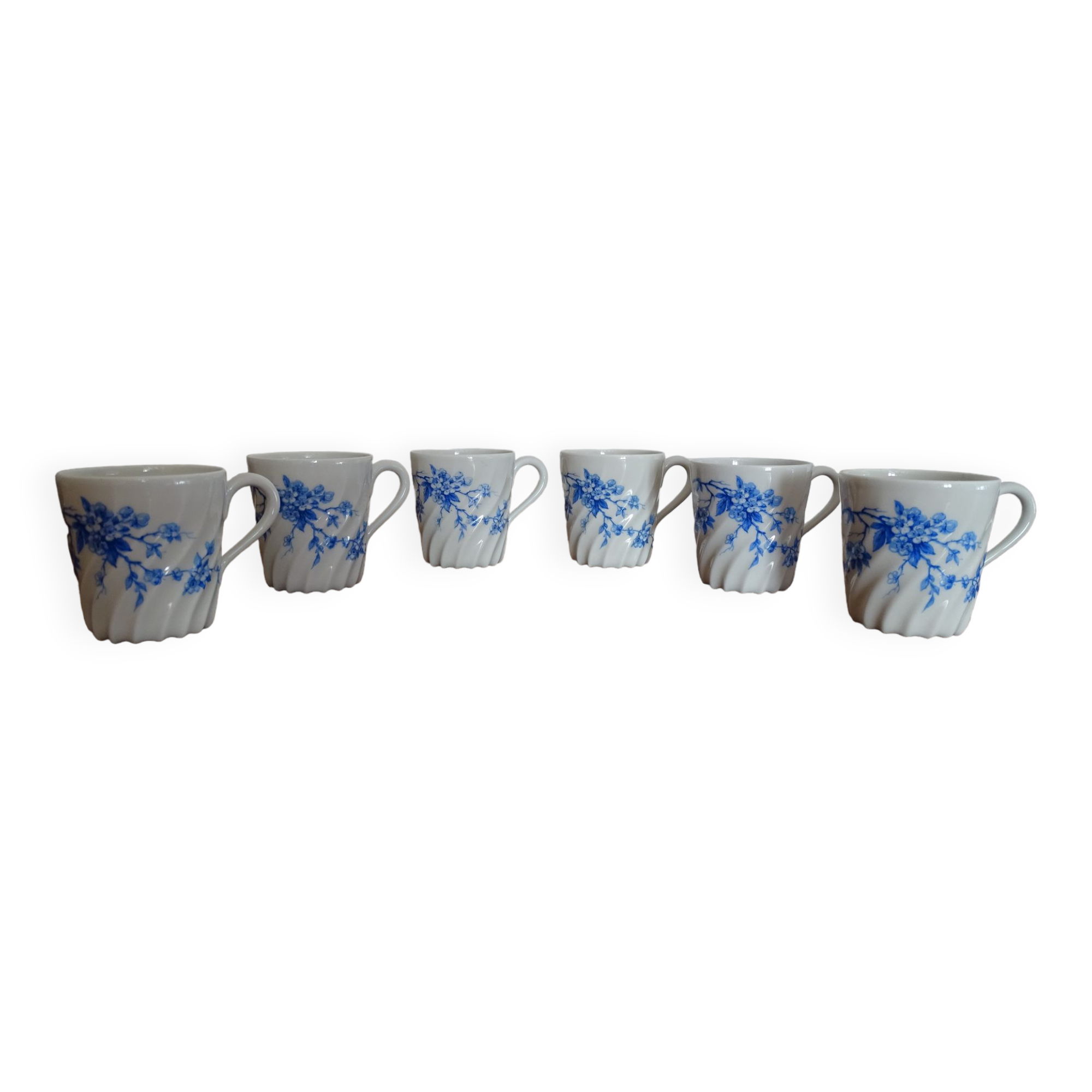 6 tasses café porcelaine Limoges Haviland - Cerisier bleu -Cotes torses
