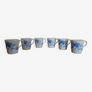 6 Limoges Haviland porcelain coffee cups - Blue cherry - Twisted sides
