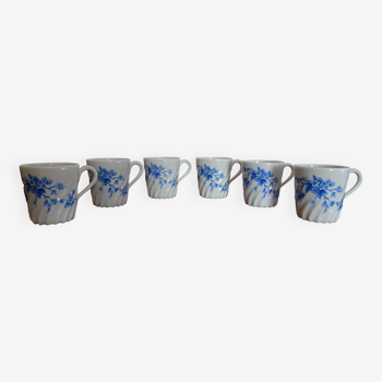 6 tasses café porcelaine Limoges Haviland - Cerisier bleu -Cotes torses