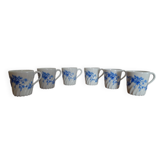 6 tasses café porcelaine Limoges Haviland - Cerisier bleu -Cotes torses