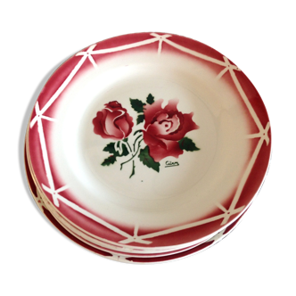 Six dessert plates and a flat décor cibon Sarreguemines Digoin / vintage 50s-60s