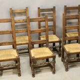 Set of 6 high-backed straw chairs