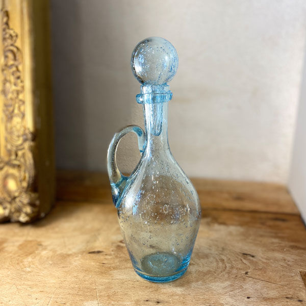 Large blue bubble glass decanter