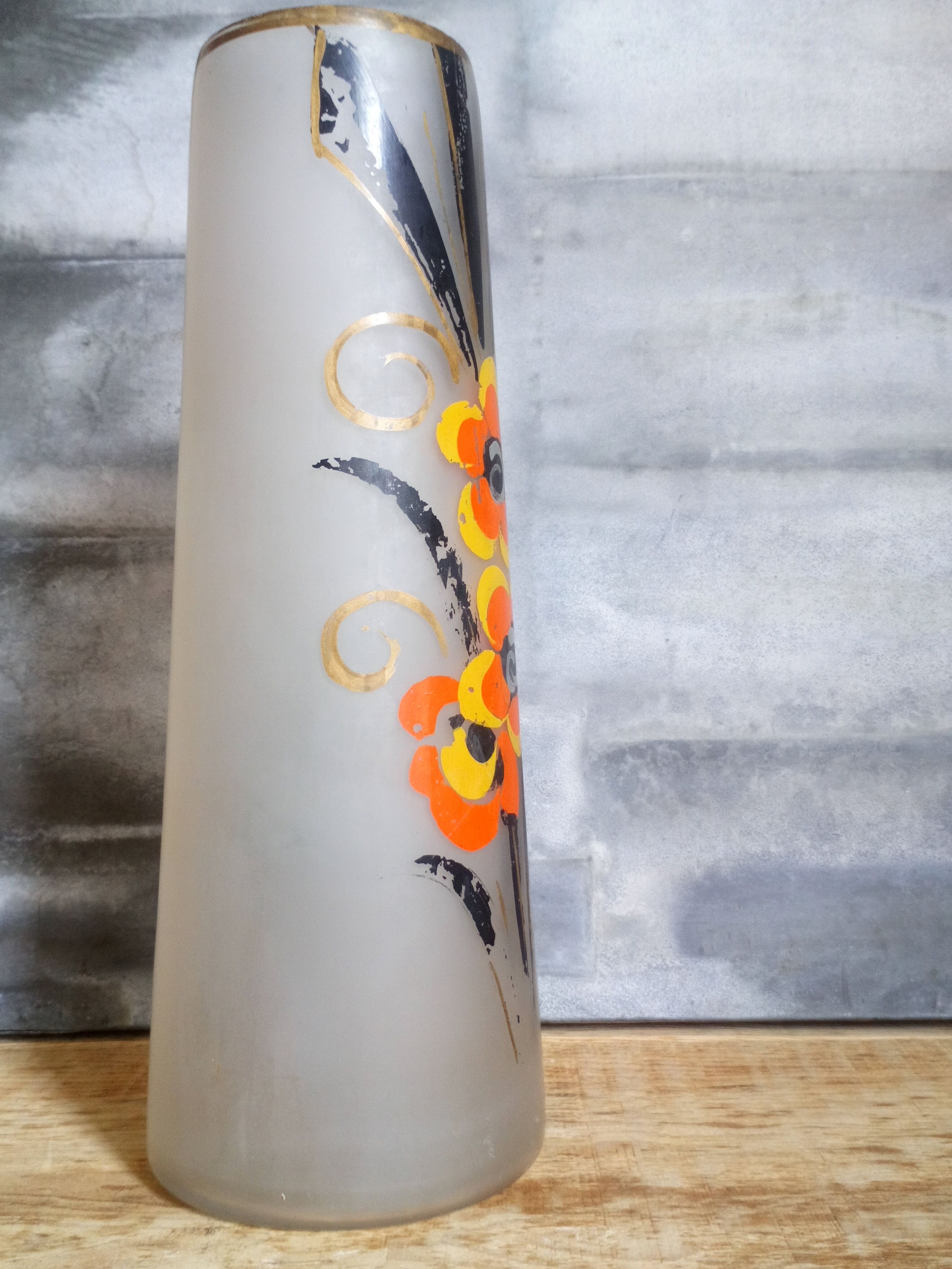 Painted frosted glass Art Deco vase