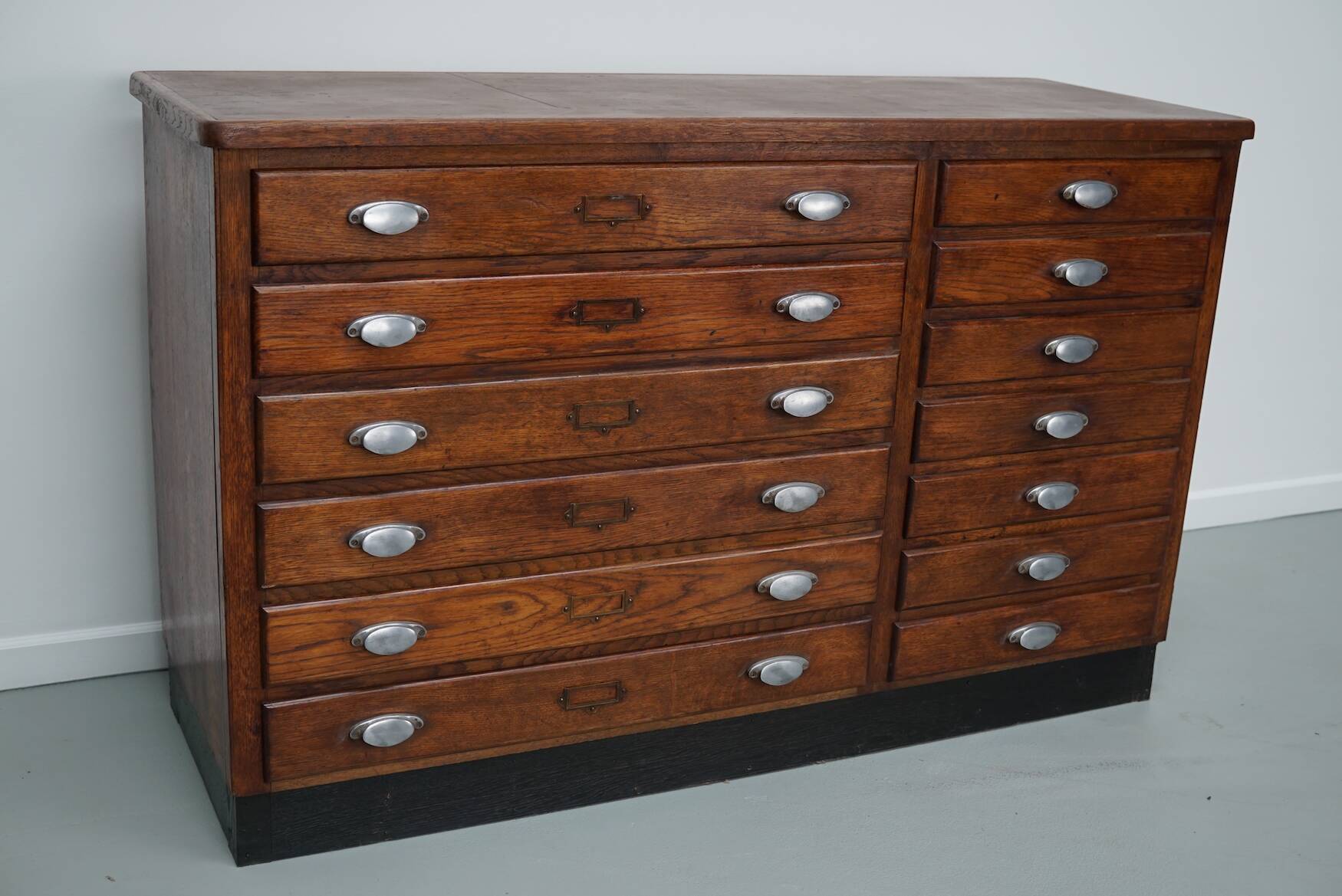 Vintage French Oak Fabric Store Apothecary Cabinet, 1950s