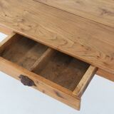 Wabi sabi style French dinner table in elm wood with drawer, ca. 1850
