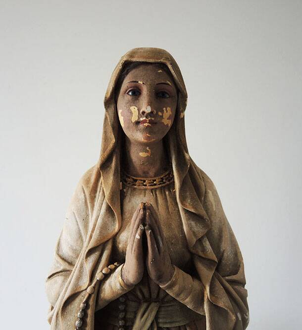 Large & Old Virgin in Plaster Signed Pieraccini