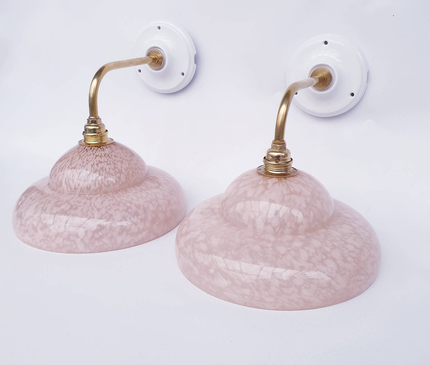 Vintage brass wall lights with speckled glass