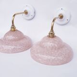 Vintage brass wall lights with speckled glass
