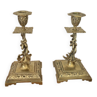 Pair of candlesticks in gilded bronze XIXth