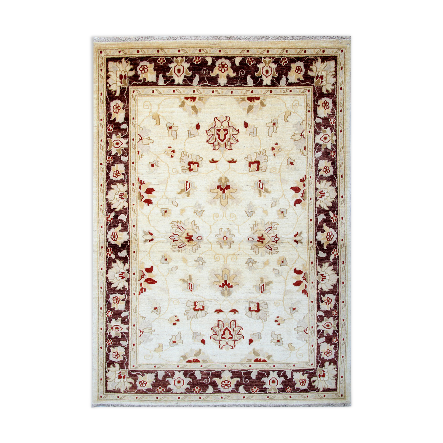 Traditional ceam wool ziegler rug handwoven floral carpet- 106x150cm