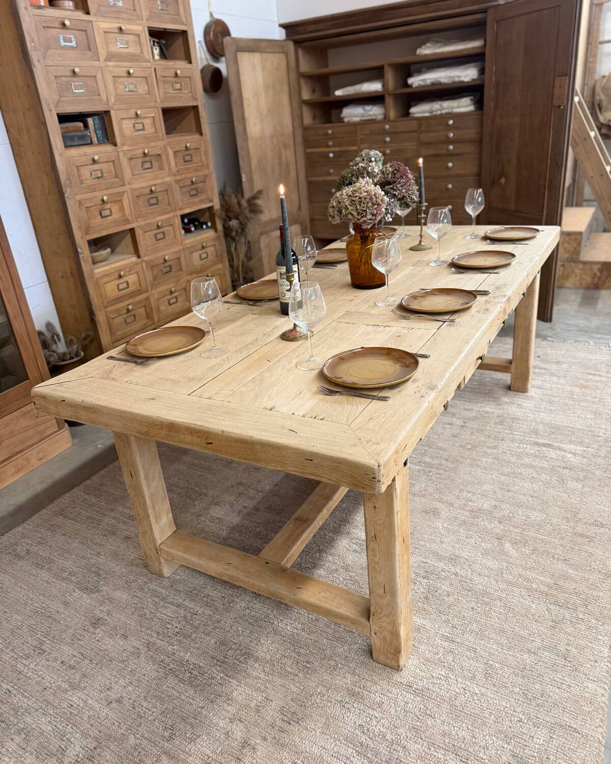 Large farmhouse table with 10 drawers