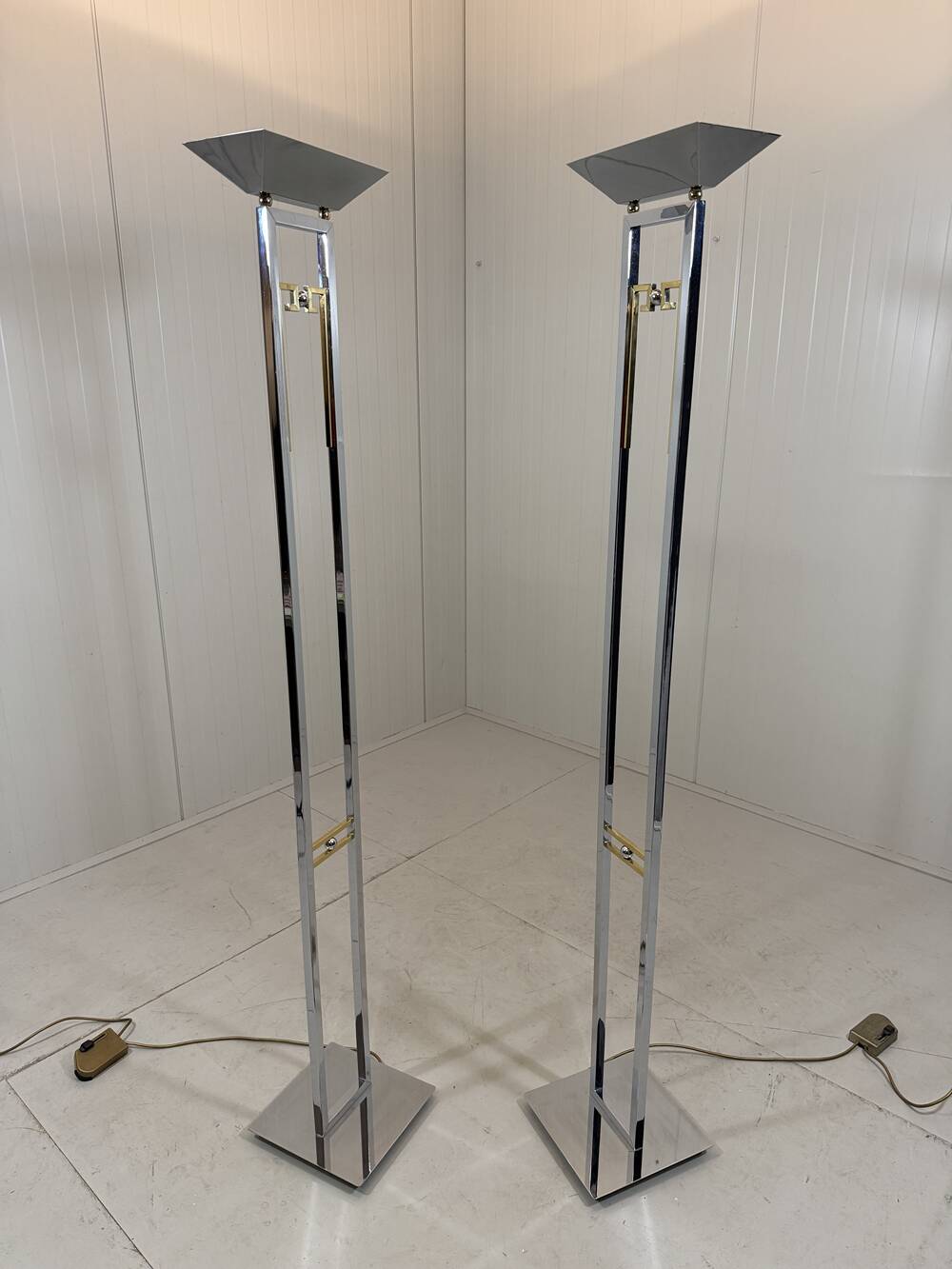Arte Lumen floor lamps chrome & brass 1970’s, set of 2