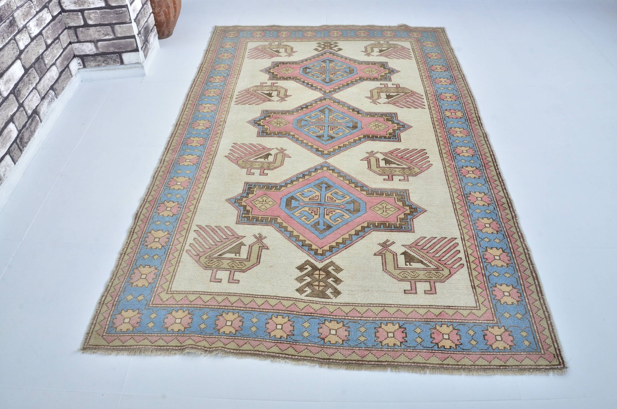 Tapis floral anatolien noué à la main sku 3430