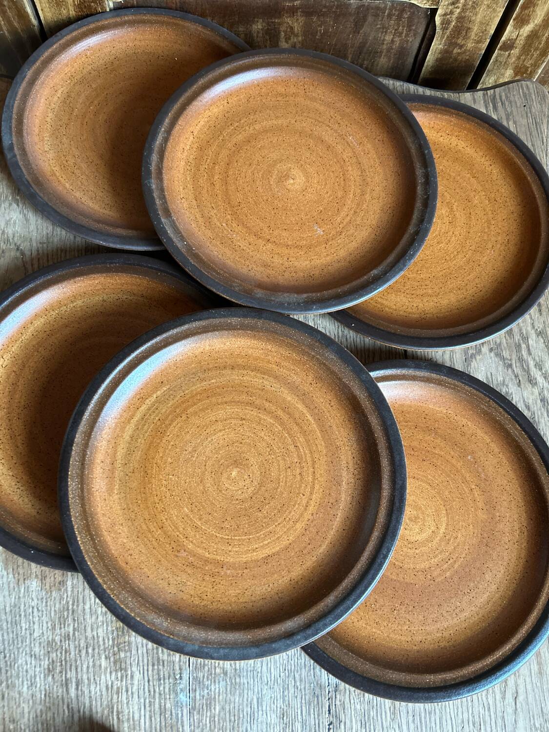 Série de 6 assiettes plates en grès vintage modèle Meylan