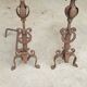 Pair of Wrought Iron Andirons with Refined Ornamentation - 20th Century