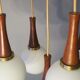 Danish brass and teak cascading 5-globe chandelier, 1960