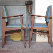 Pair of wooden bridge armchairs from the 1950s, vintage chairs.