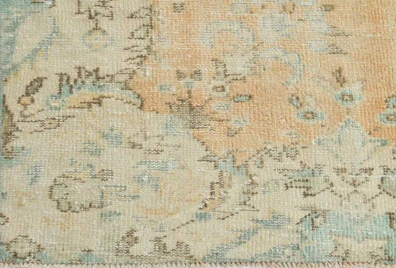 7x10 Vintage Turkish Rug, Orange Beige Floral Rug, Faded Wool Cotton Area Rug