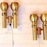 Three Large Scandinavian Brass Sconces, Mid Century