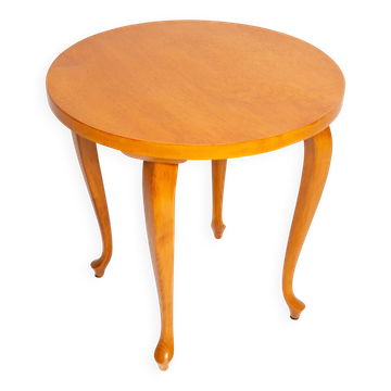 Table basse ronde milieu du siècle, bois clair, Pologne, 1960s