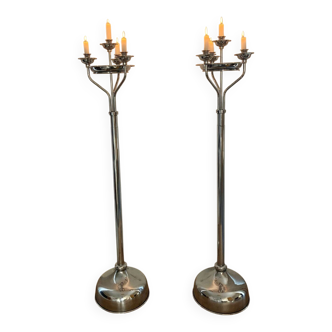 Two giant vintage 1970 metal candlesticks