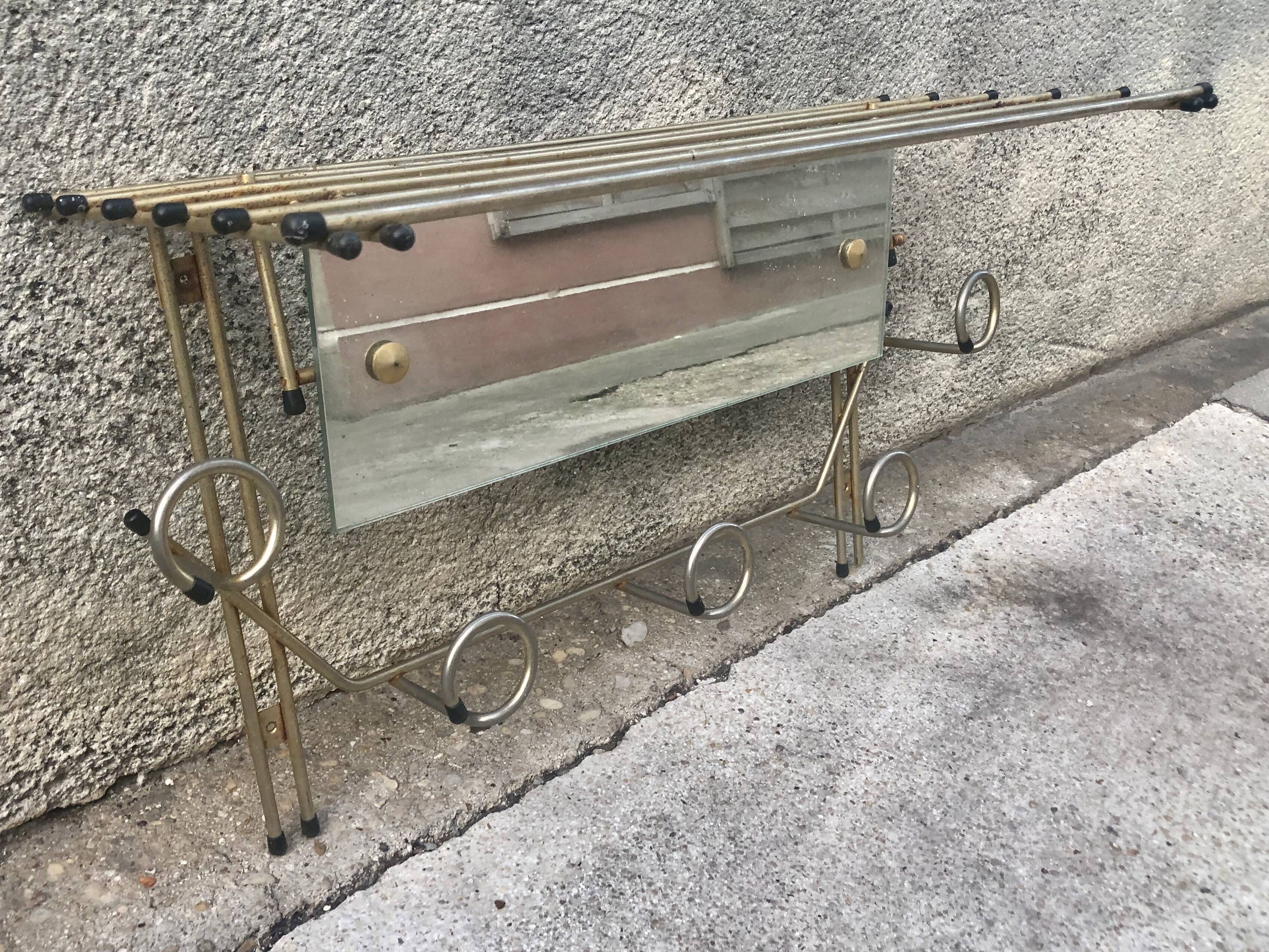 Galvano brass swivel mirror coat rack 1963