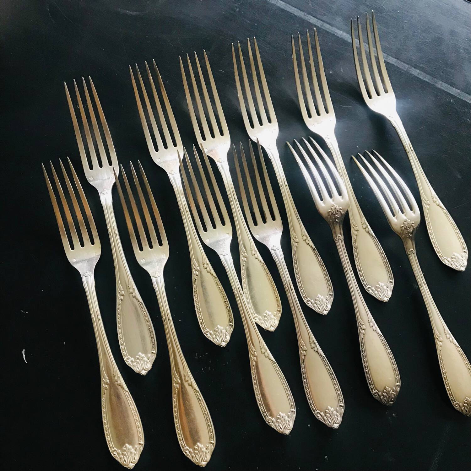12 table forks - silver metal