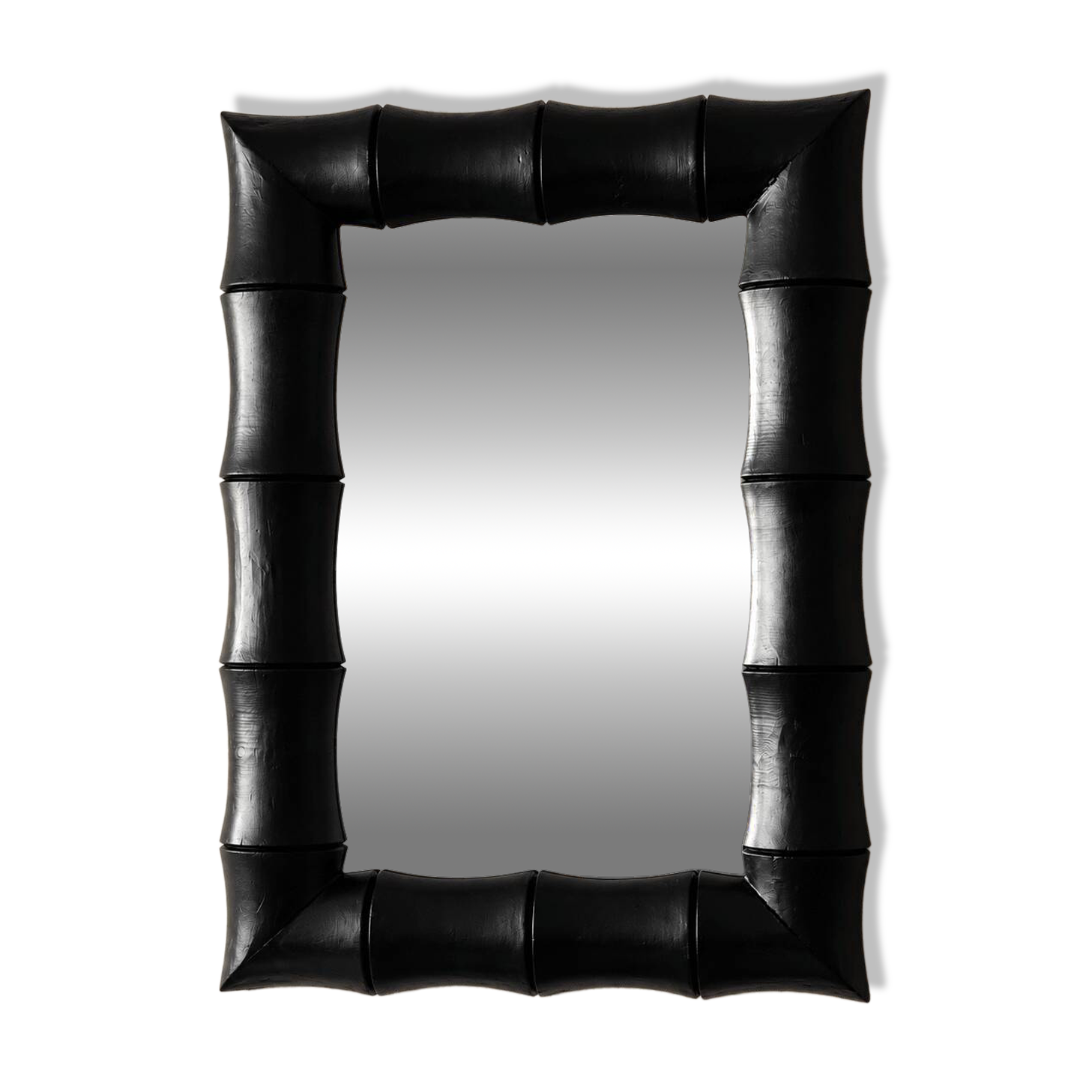 Rectangular mirror in patinated black wood resembling bamboo – 68 × 100 cm