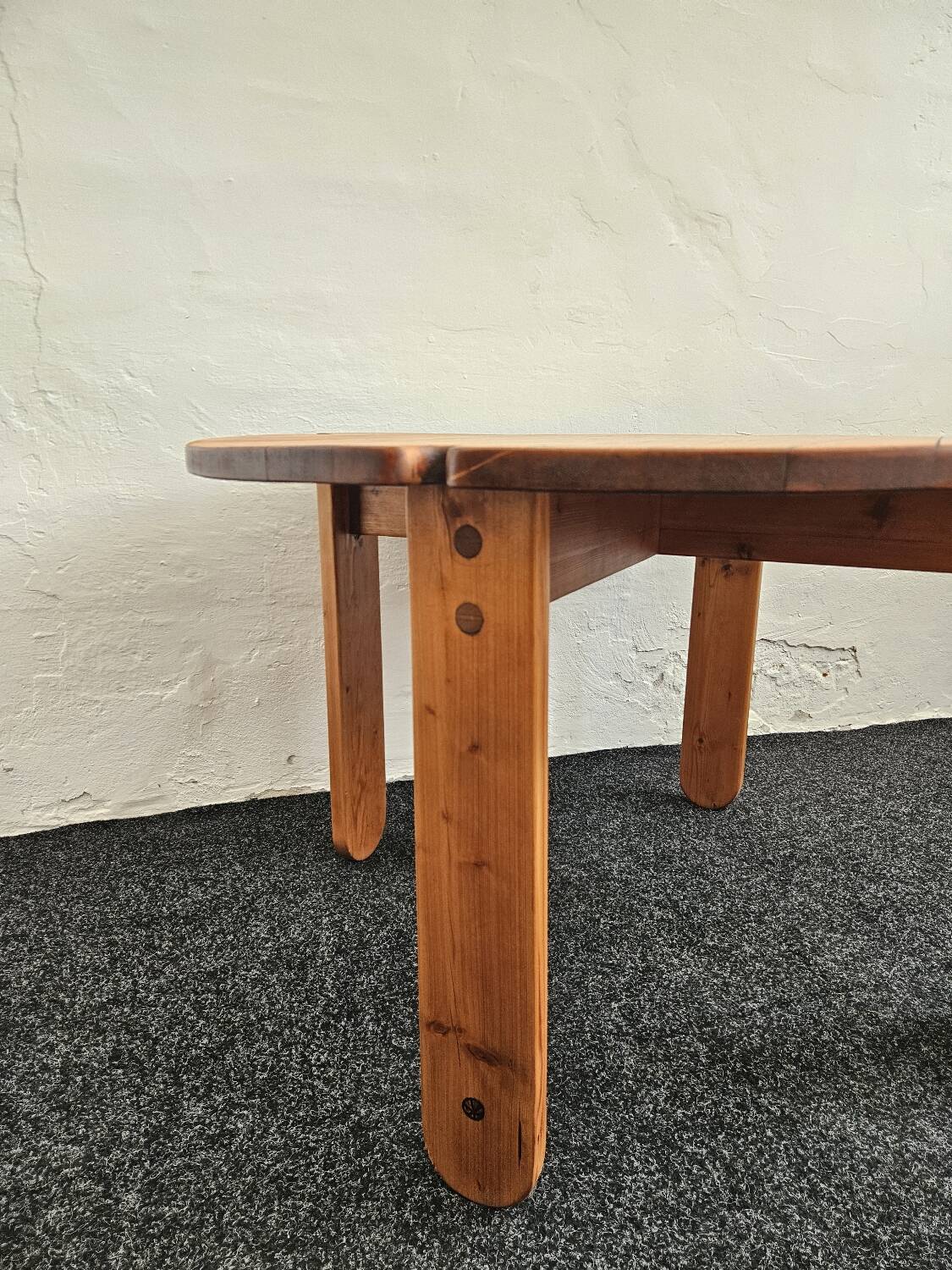 1970s solid larch dining table for four people by Mária Szedleczky - Signed