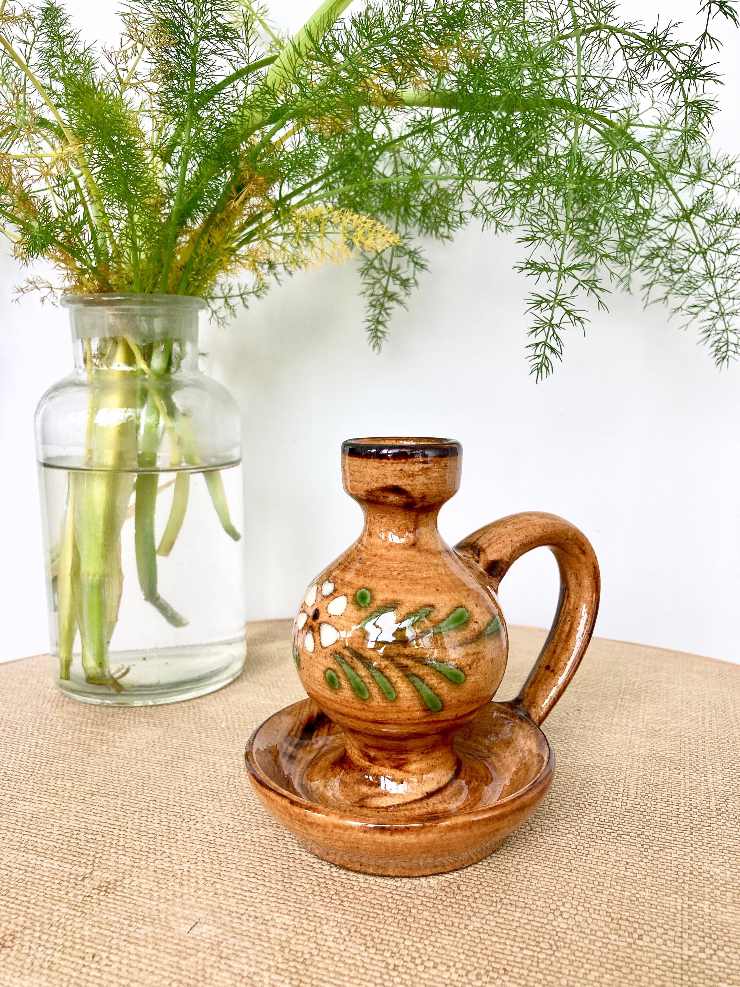 Glazed pottery candle holder