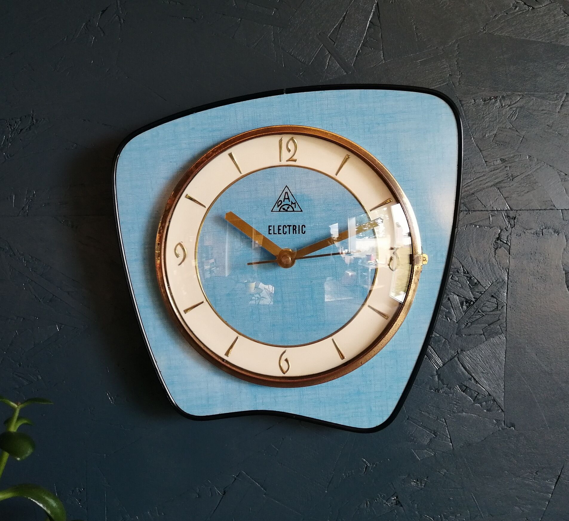 Vintage formica clock silent wall clock "DAM Electric Blue"